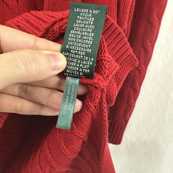 Lauren Ralph Lauren Red Cableknit Festive Preppy Split Vneck Sweater Womens 1X - Picture 10 of 10